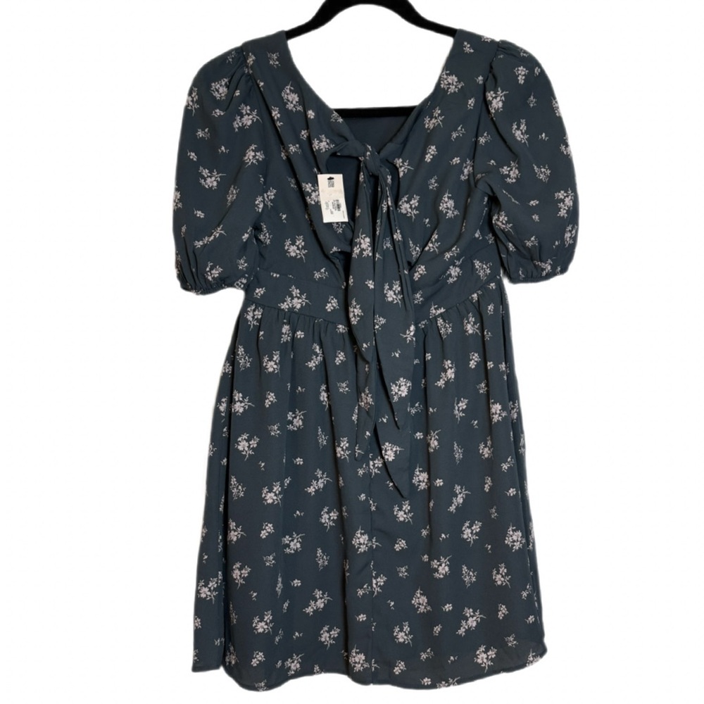 Franki Girls Dress Frey Floral Pattern Short Puff Sleeve Sash Back Tie NWT 12Y